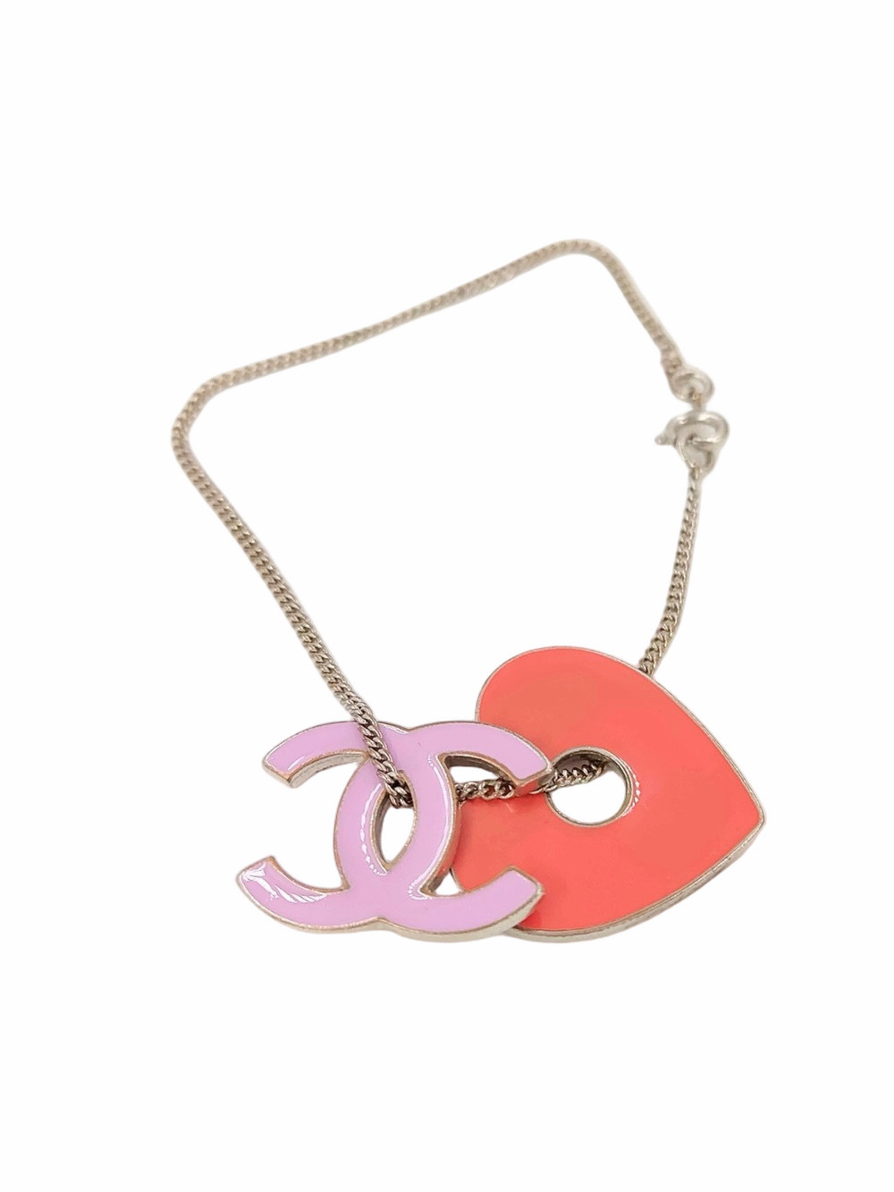 Chanel Vintage Pink CC Logo Heart Charm Bracelet